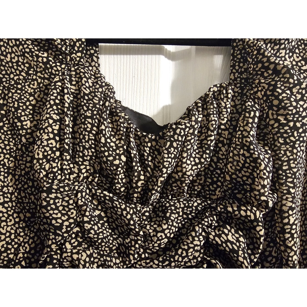 Womens Long Sleeve Dress Size Medium Black Rouched Fitted Formal Dance Party - Picture 6 of 11